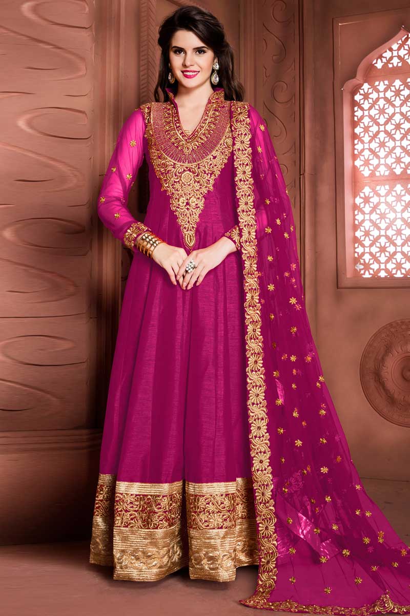 Modest Wear Rani Banglori Silk Anarkali Churidar Suit With Dupatta ...