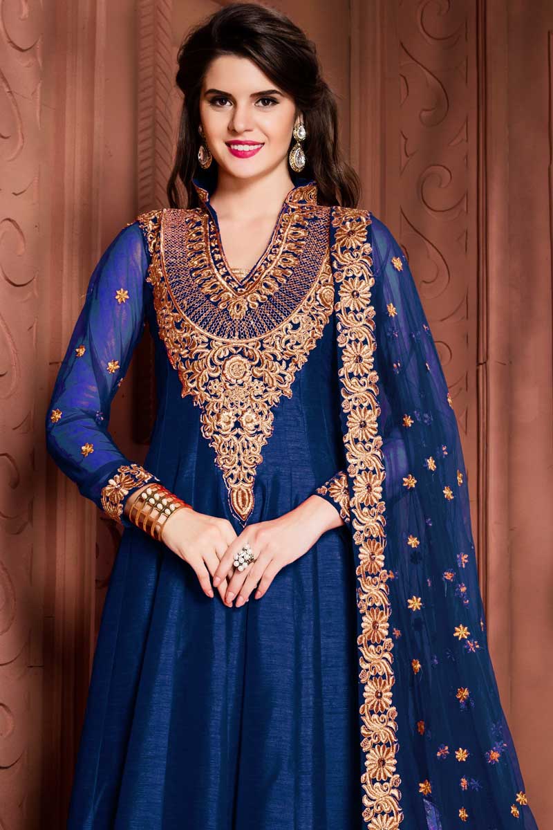 Indian Ethnic Blue Banglori Silk Anarkali Churidar Suit With ...