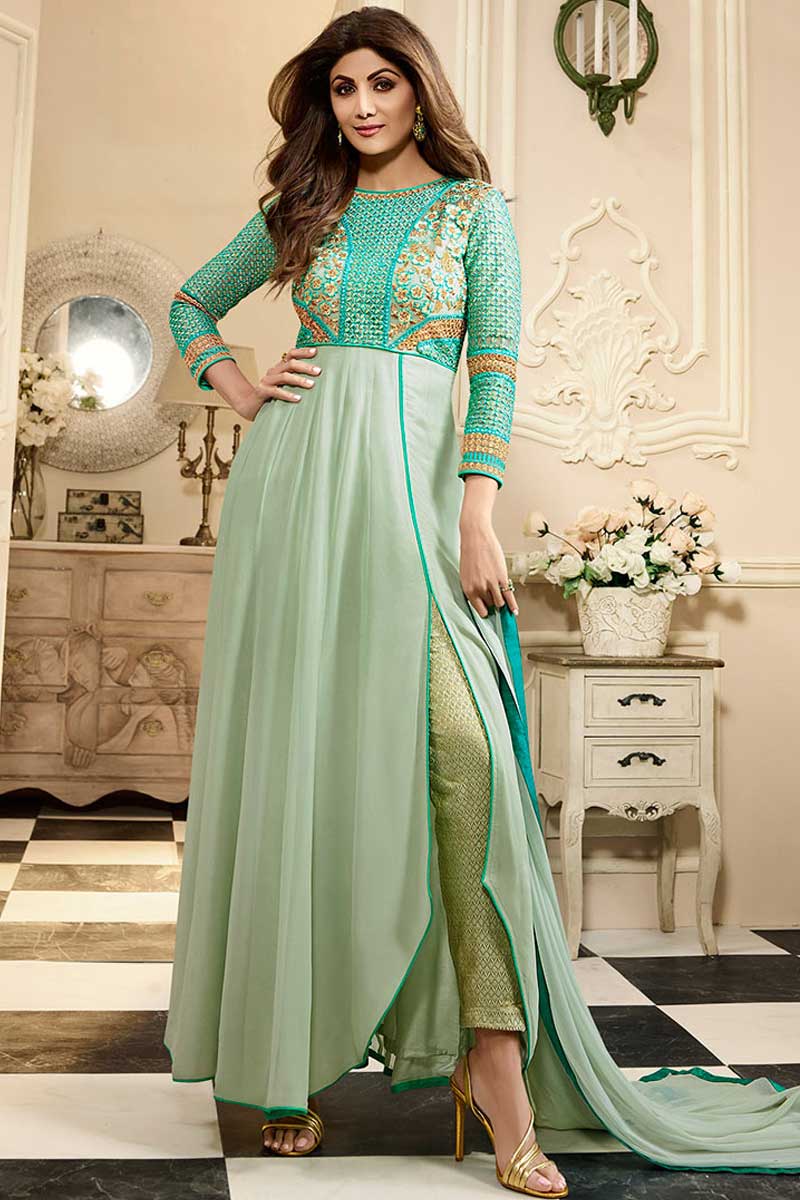 shilpa shetty green dress SHILPA SHETTY FLORAL DRESS – Sareevala main image 1