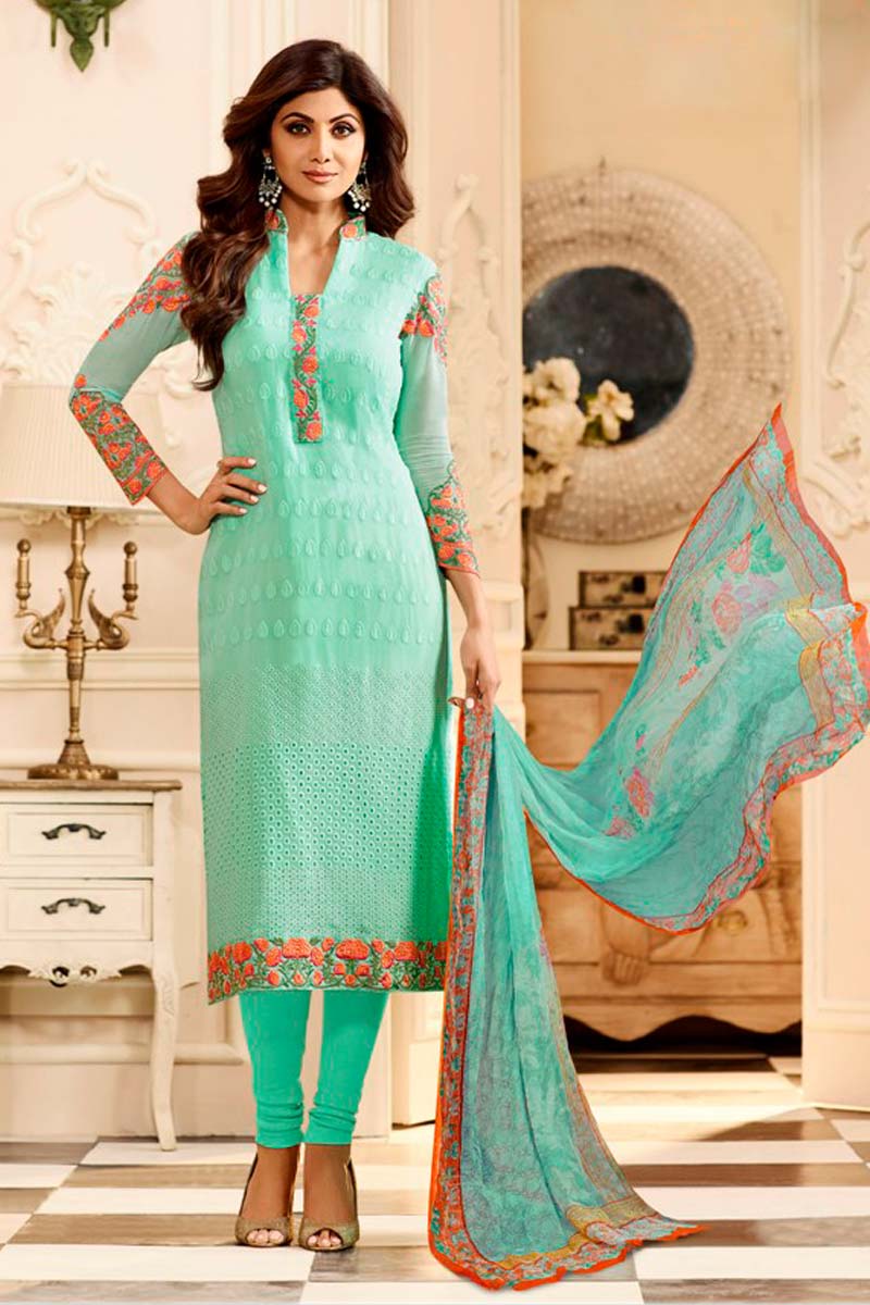 Trends Bollywood Shilpa Shetty Light Green Georgette Churidar Suit