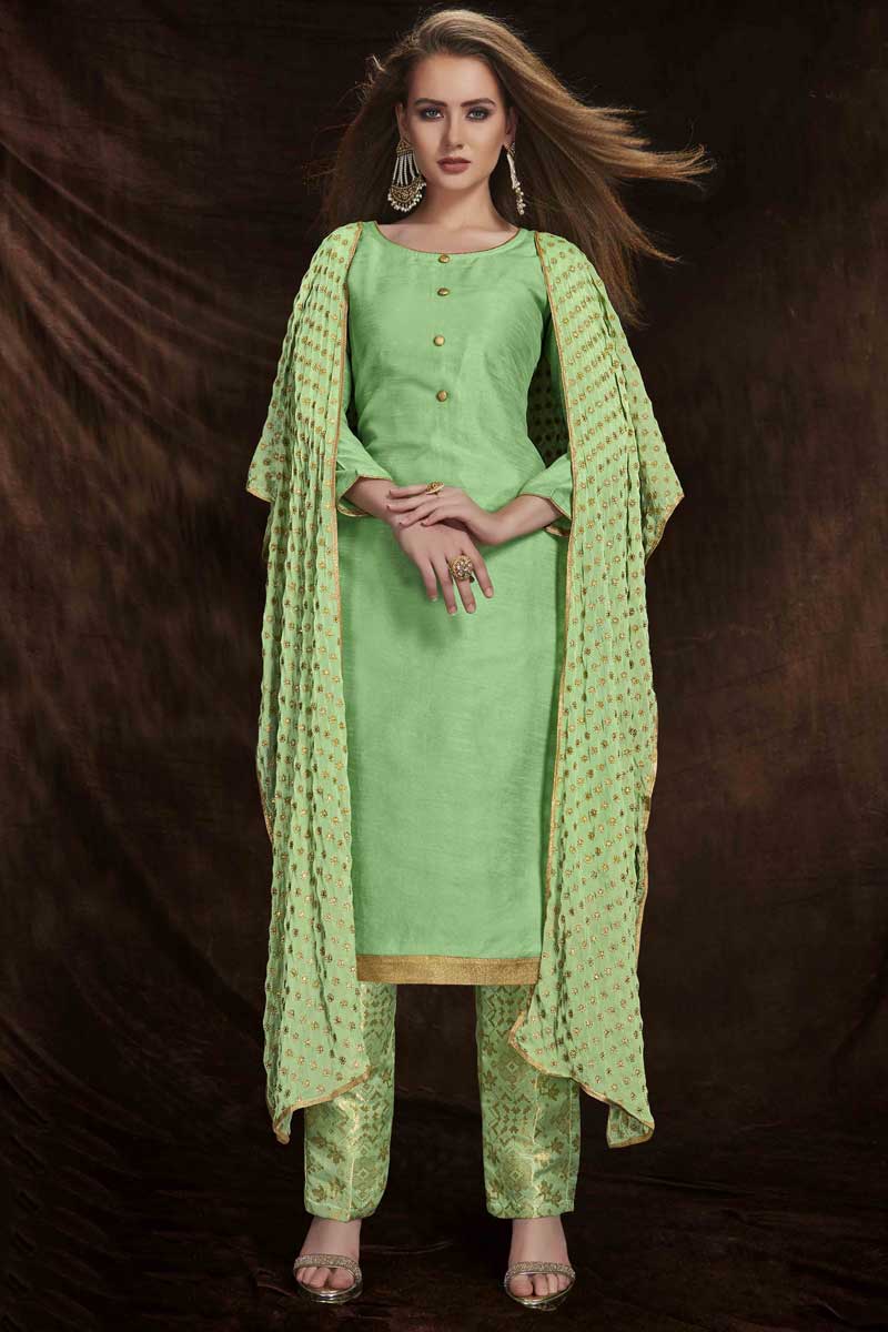 Shop Banarasi Silk Resham Work Pant Style Designer Salwar Kameez Online