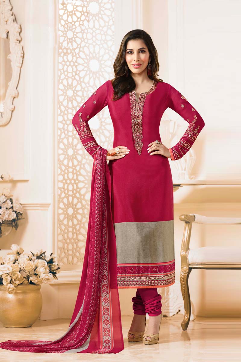 Rupali Rani Pink Crepe Churidar Suit With Dupatta Dmv15078