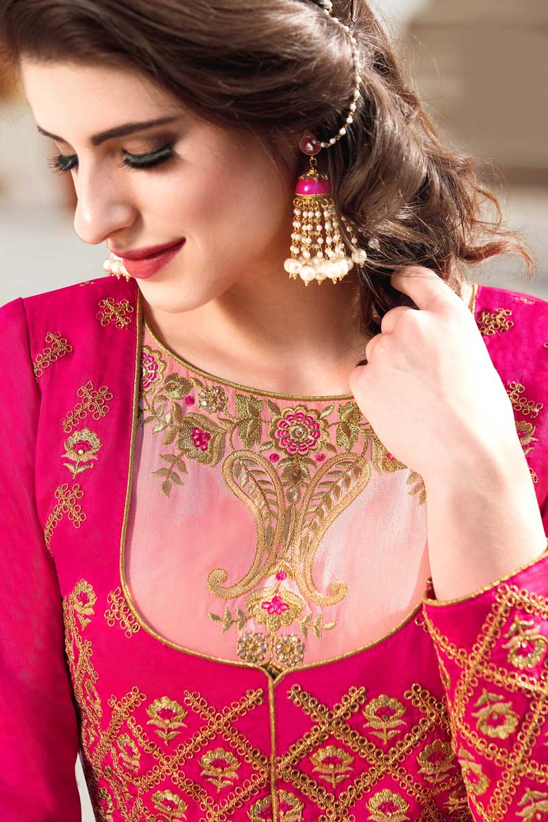 Rupali Dark Pink Banglori Silk Anarkali Suit With Dupatta Dmv15080