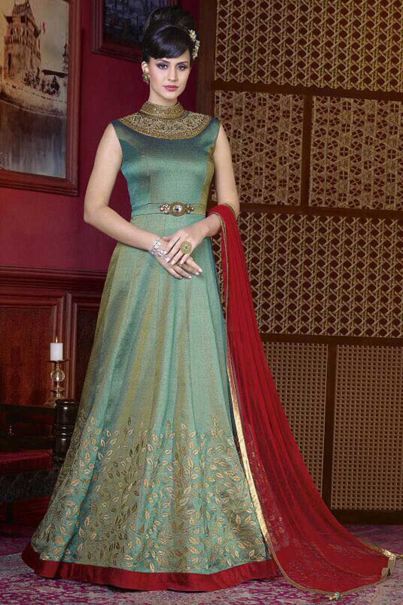 green emerald velvet dress Green apple Traditional Dress – Shreetatvam main image 1