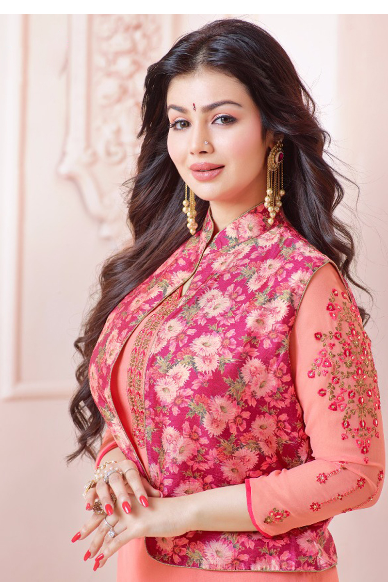 Wedding Ayesha Takia Bollywood Peach Faux Georgette Churidar Suit With  Dupatta - Dmv15225