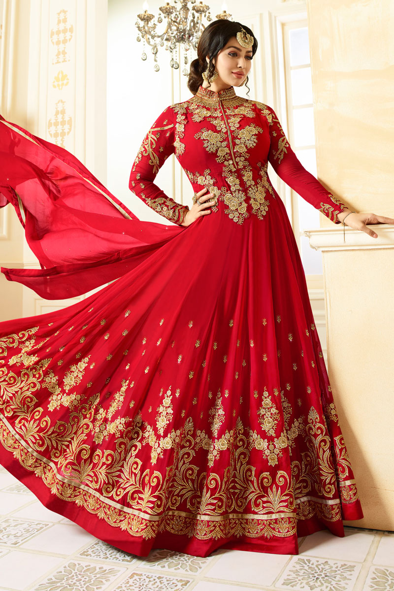 Buy Ayesha Takia Red Georgette Anarkali Churidar Suit With Dupatta Online DMV15376 Andaaz Fashion