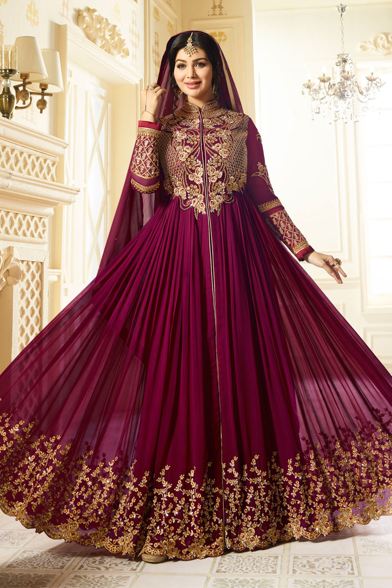 Buy Tyrian Purple Color Georgette Anarkali churidar Suit ...