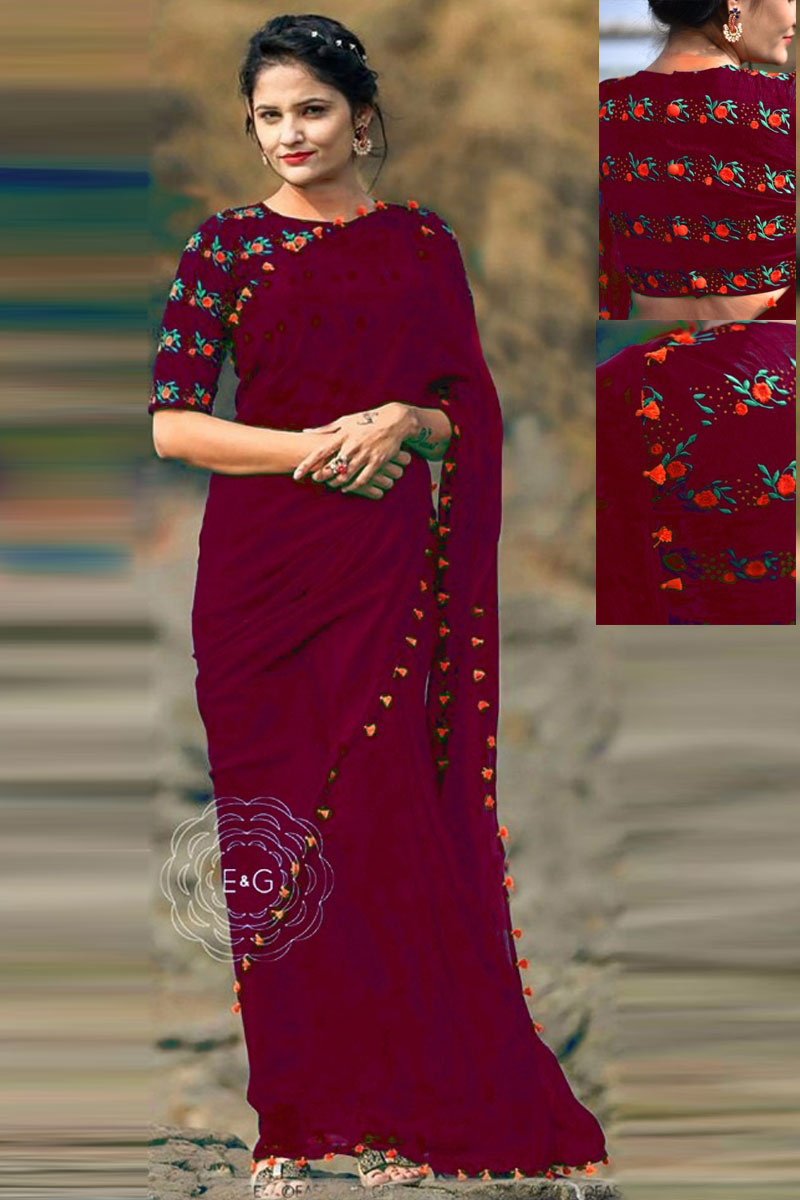 Details more than 82 maroon saree matching blouse latest