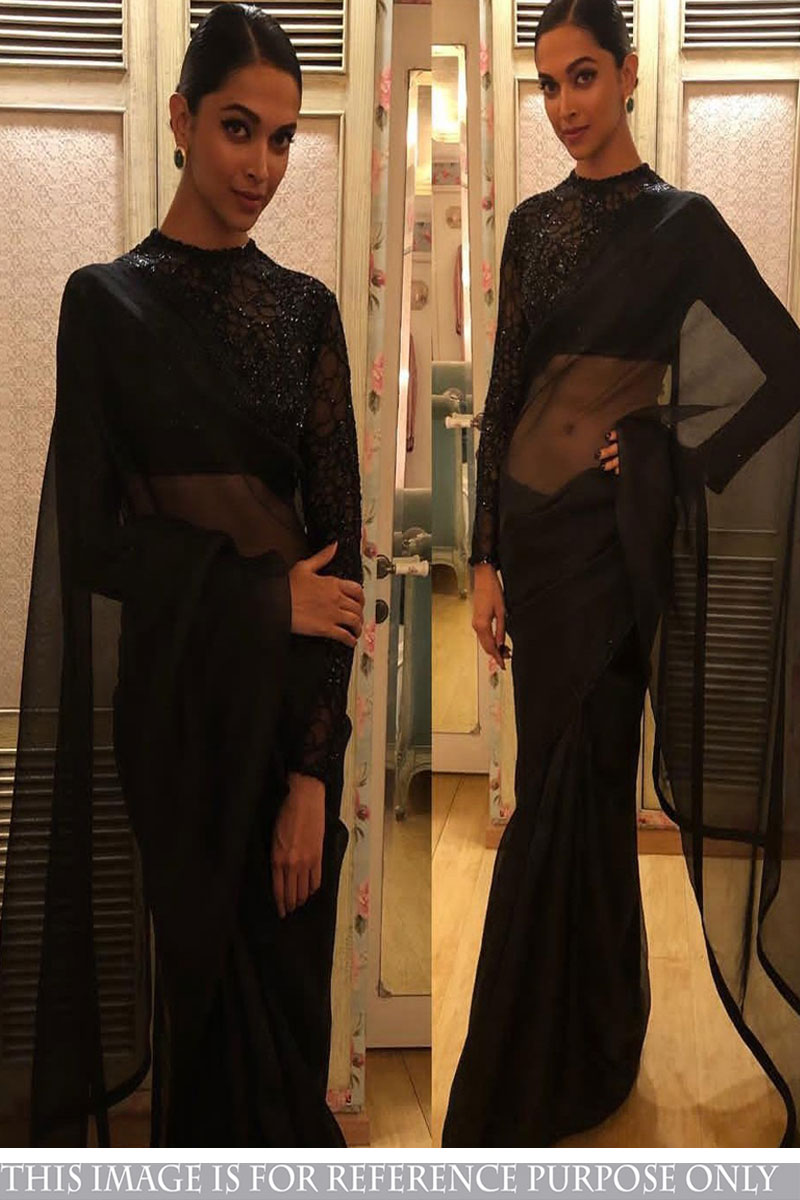 Bollywood Deepika Padukone Black Georgette Saree DMV15698