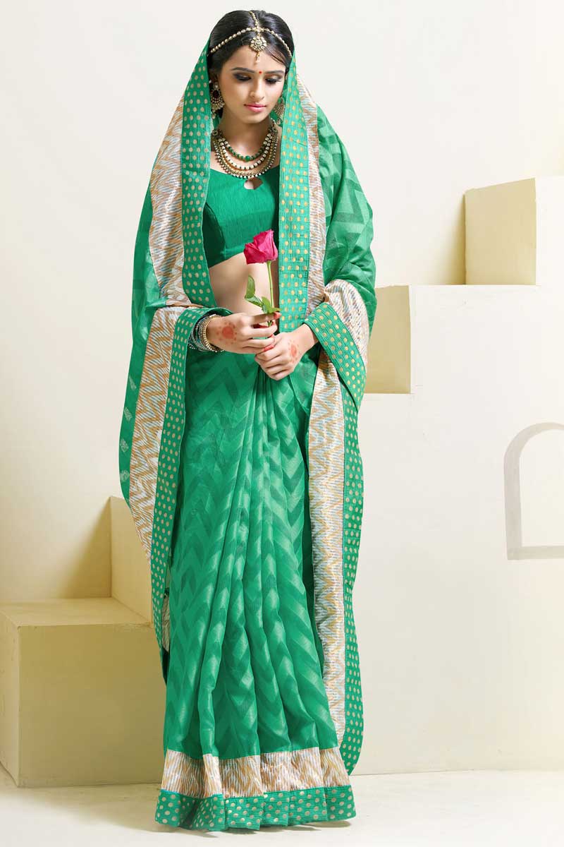Green Art Silk Saree with Blouse