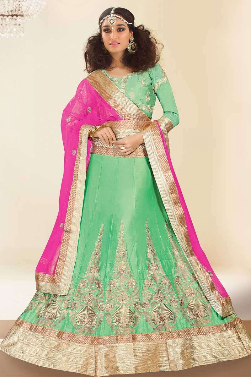 green emerald velvet dress Green Indian Suit with Rani Pink Dupatta main image 0