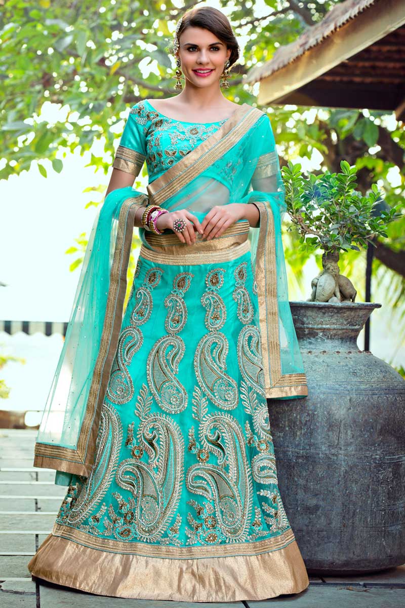 aqua blue lehenga choli