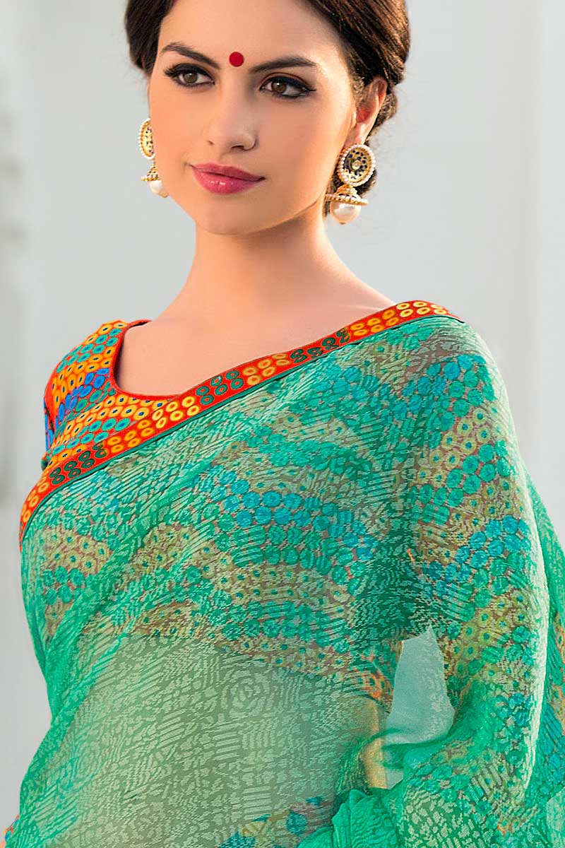 Saree online collection, Light Green georgette diwali saree collection,