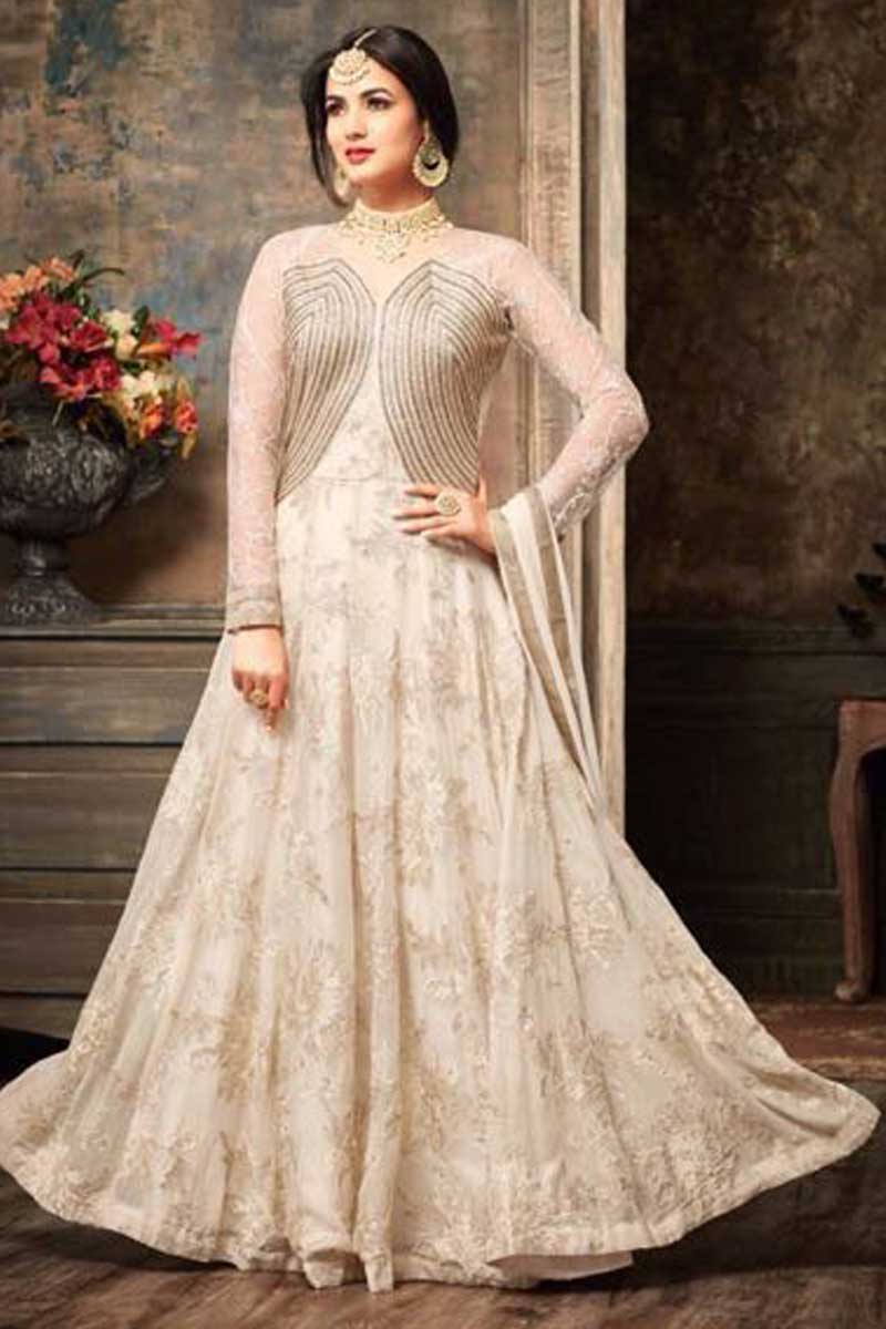 Andaaz Georgette Anarkali Suit With Dupatta In White Color Dmv15176