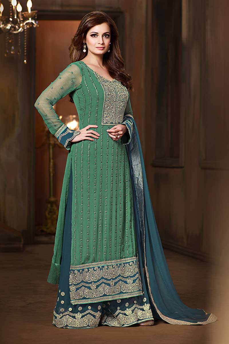 Diya Mirza Grab the stylish, Trouser chiffon plus size suit, Green