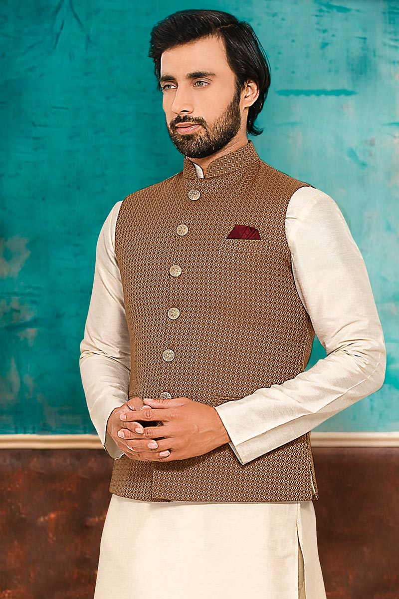 Buy Cheap Long Suits Silk Brown Men Waist Coat MWCV03