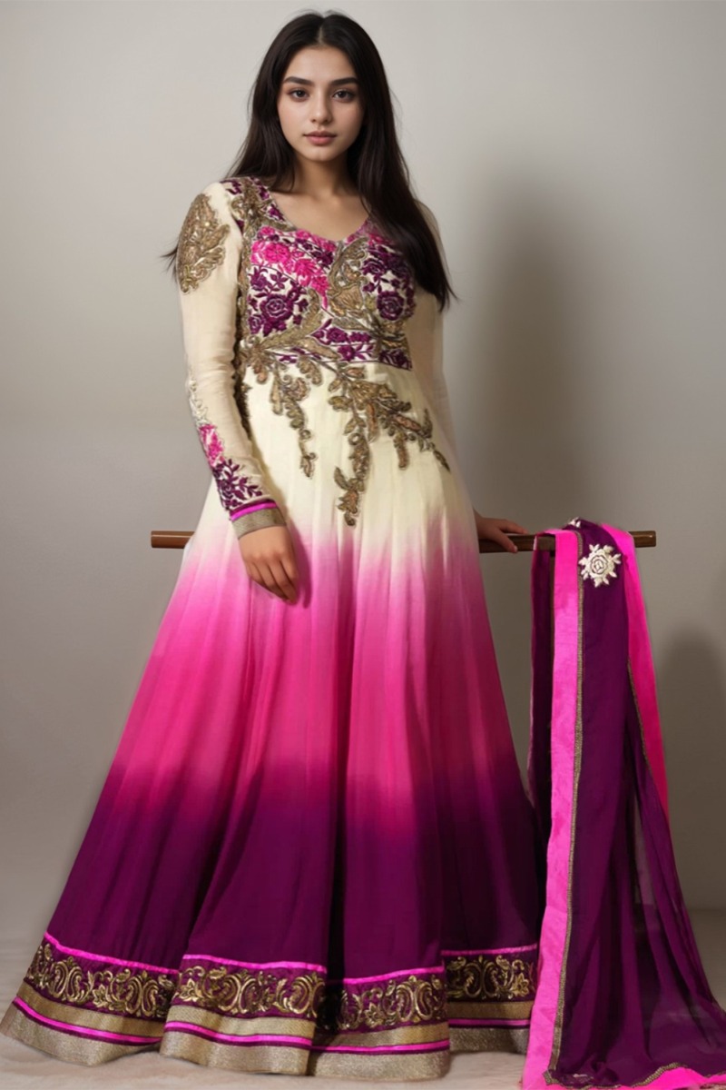 Buy Ombre Multi Color Plus Size Georgette Anarkali Churidar Suit