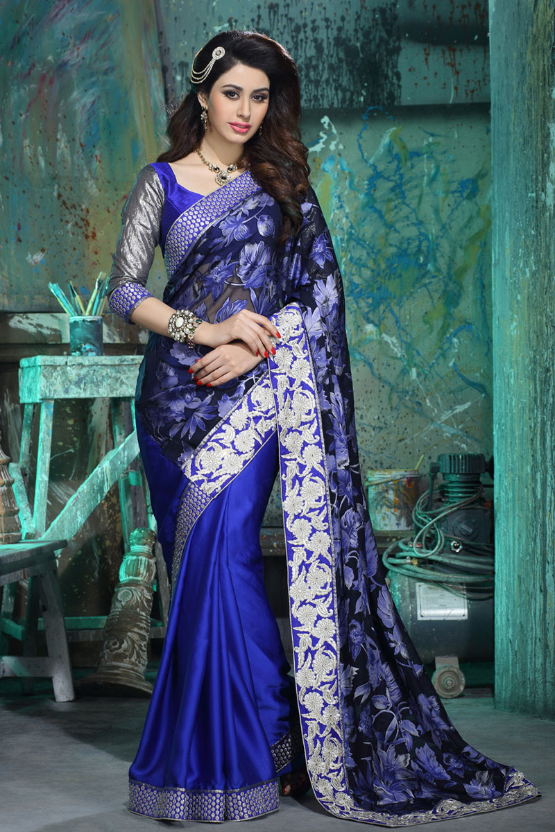 Blue Chiffon Net Satin Saree with Art Silk blouse