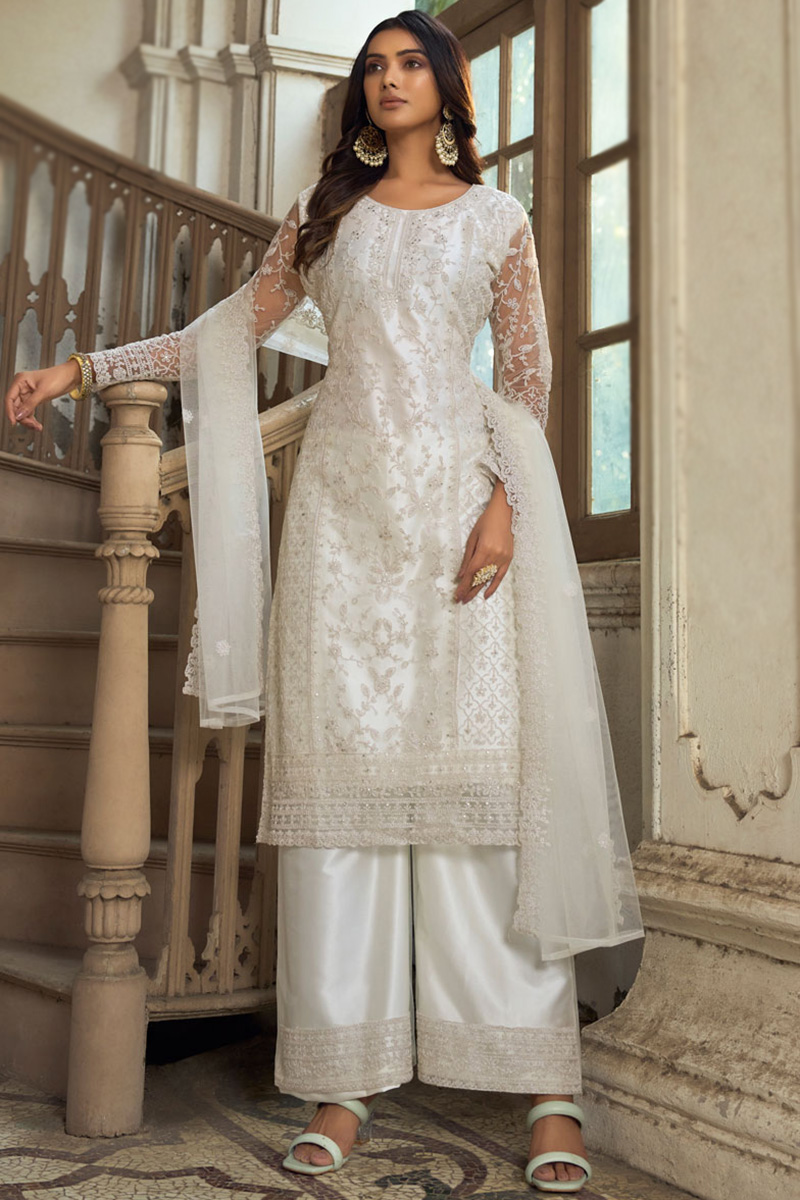 Wedding Boutique Online Dori Work Embroidered White Trouser Suit