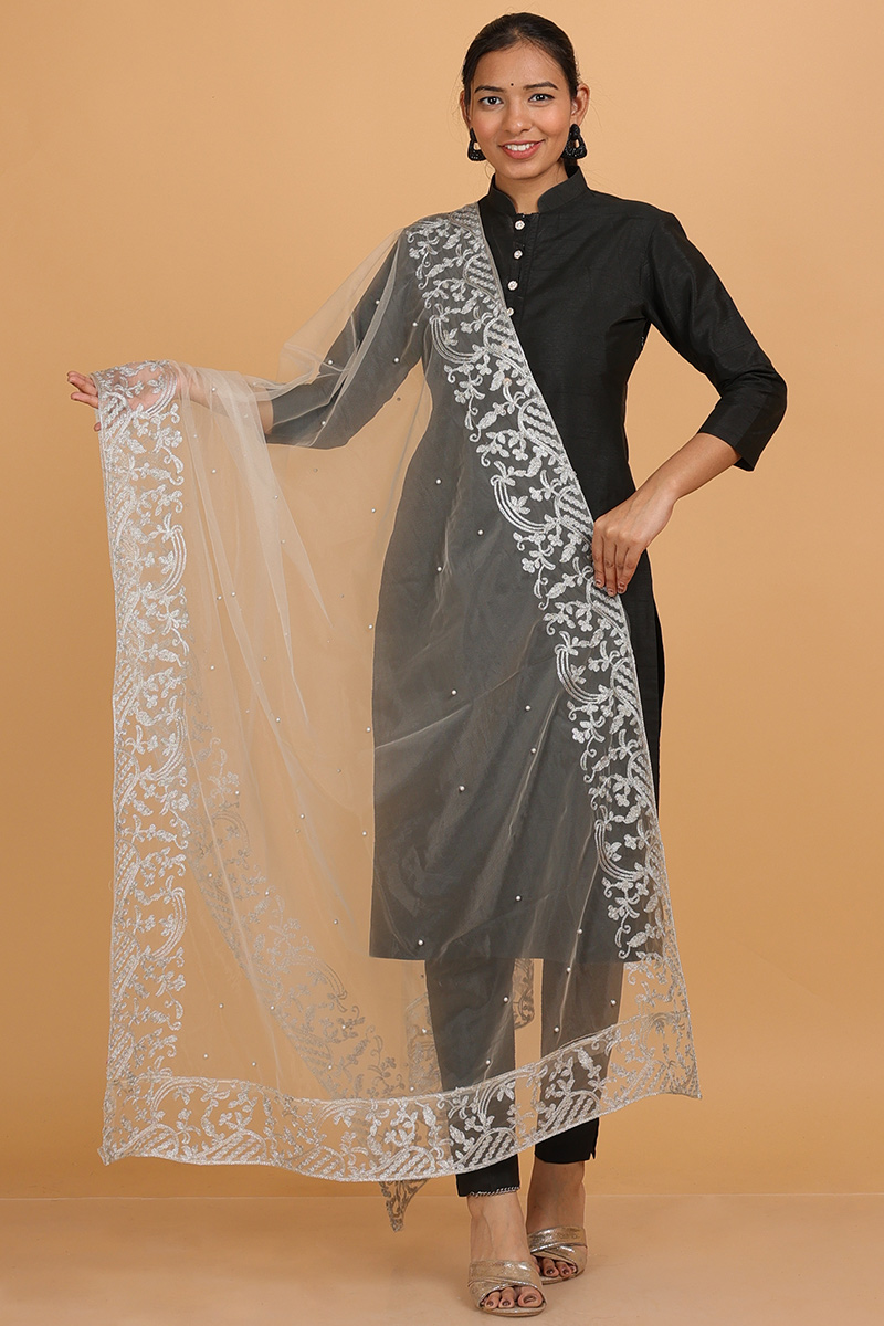 Off white embroidered dupatta best sale