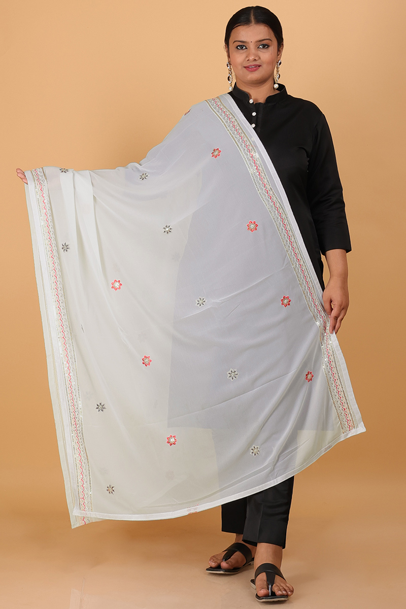 Off white popular embroidered Dupatta