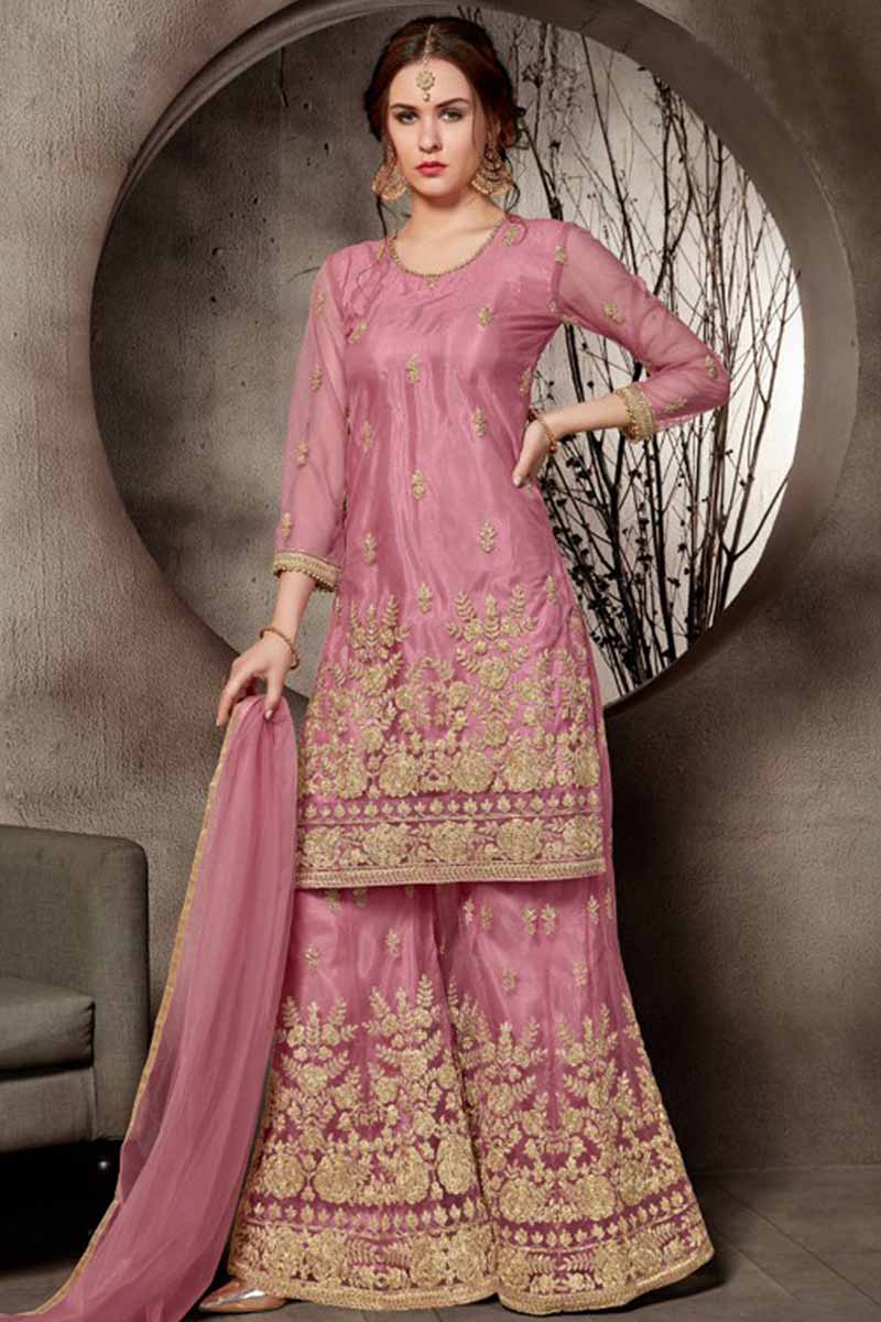 Purple & Turquoise Dabka Dori Work Ethnic Sharara Suit