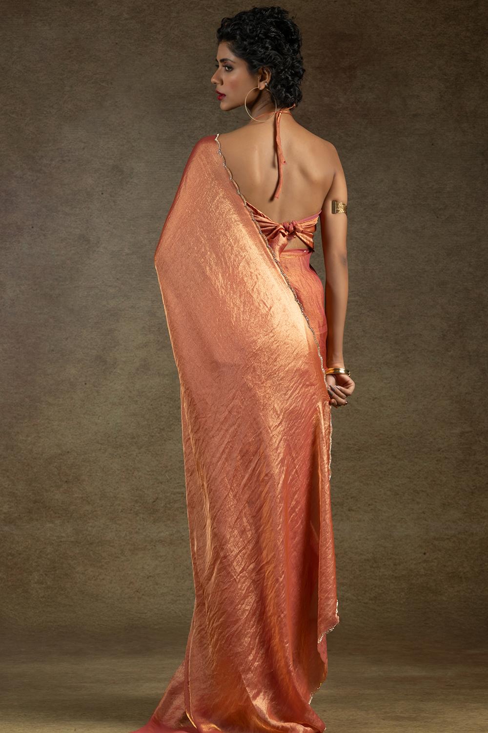 Dasty Orange Dusty Orange Organza Embroidered Shimmer Saree SARV191795