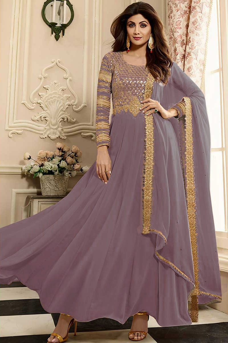 Shilpa Shetty Mauve Color Anarkali Churidar Suit
