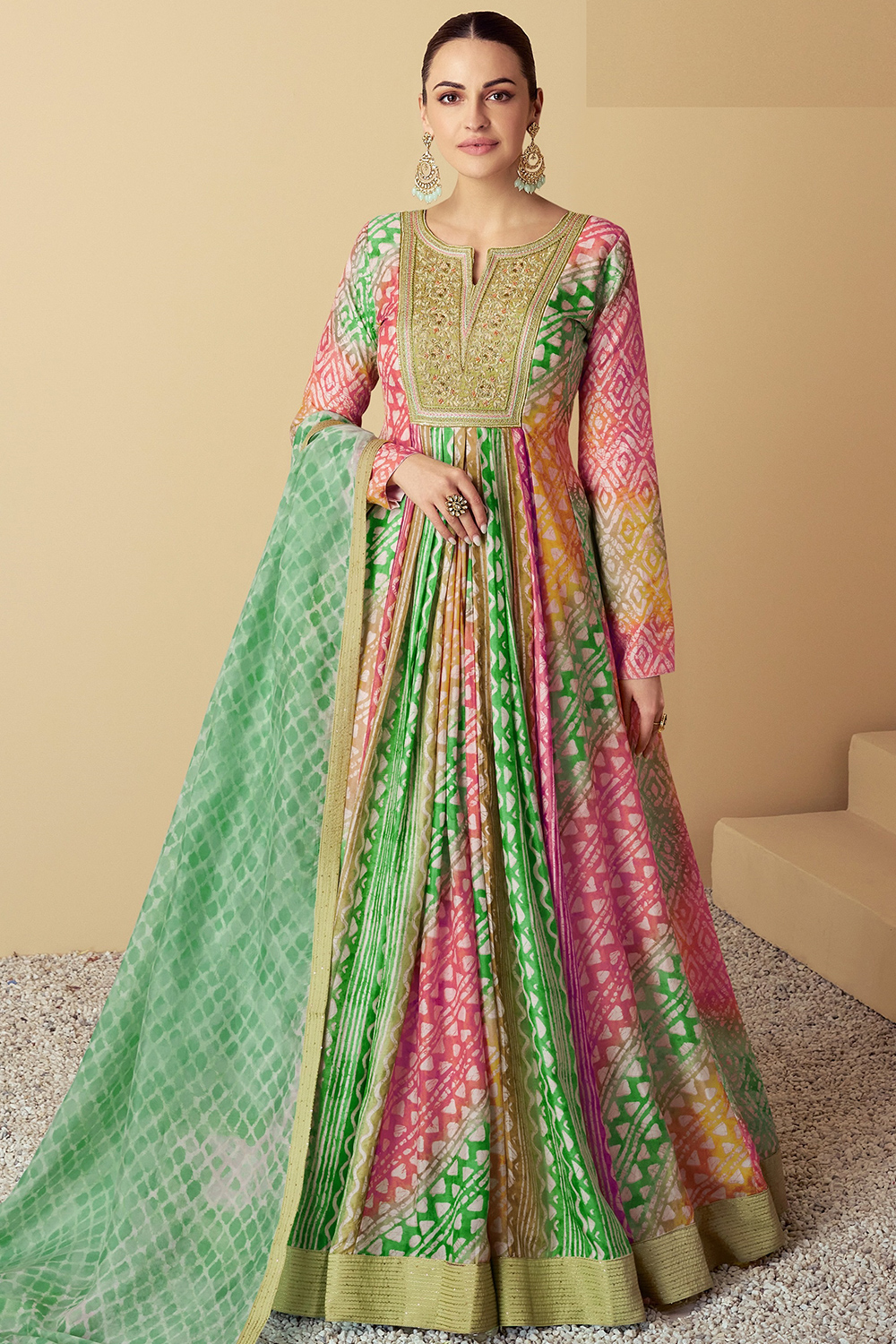 Dusty Pink Cotton Printed A Line Anarkali Suit LSTV135662