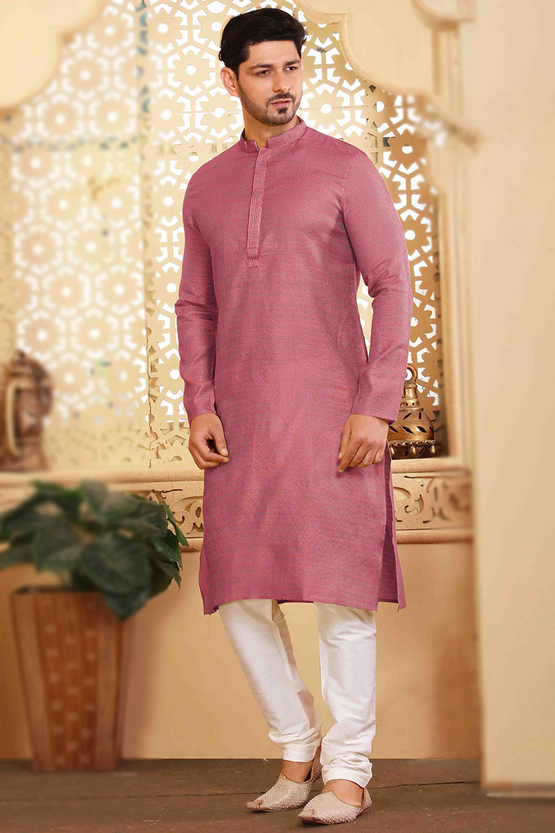 Men Pink Geomatric Printed Kurta With Churidar main image 1