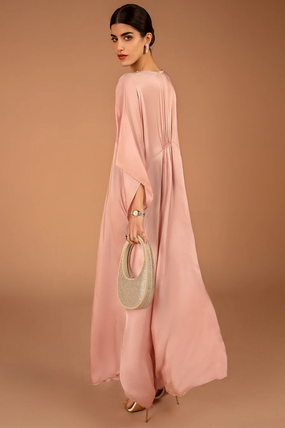 Dusty Pink Silk Kaftan with Zari Work for Eid Party LKV004259
