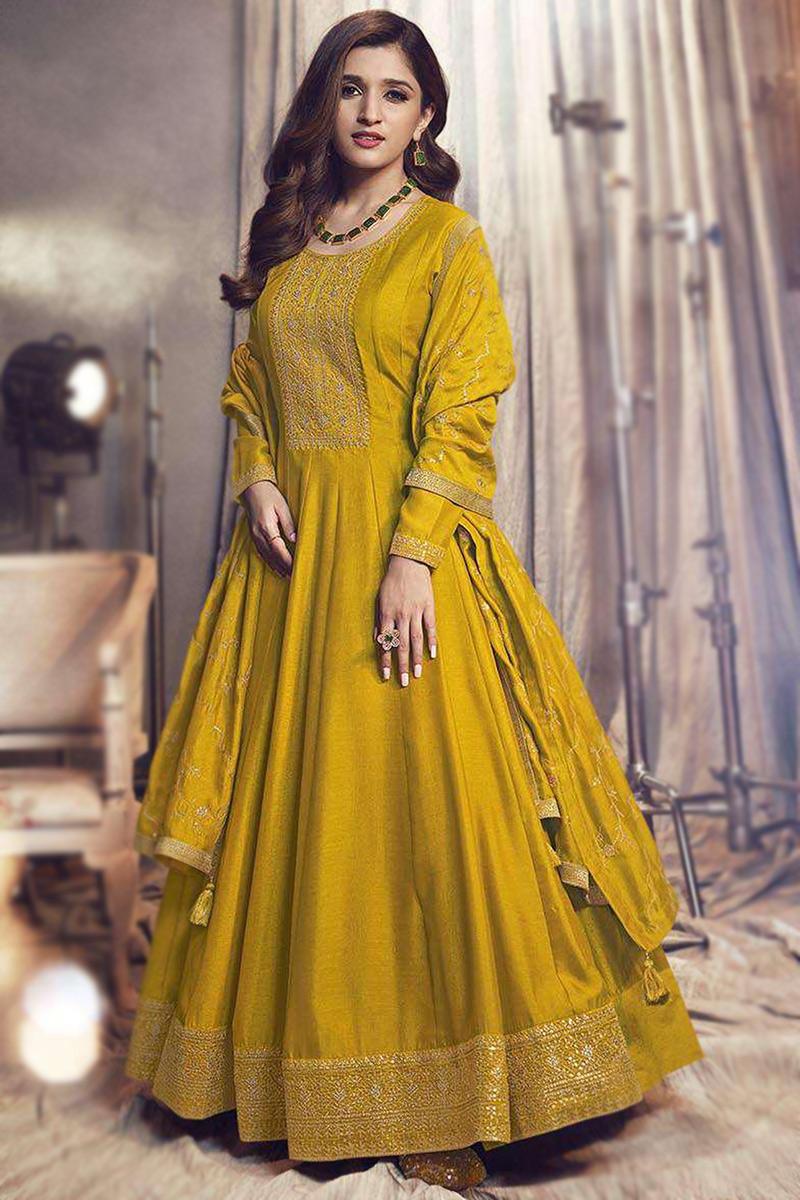 Mustard Anarkali Silk dress good 3 piece