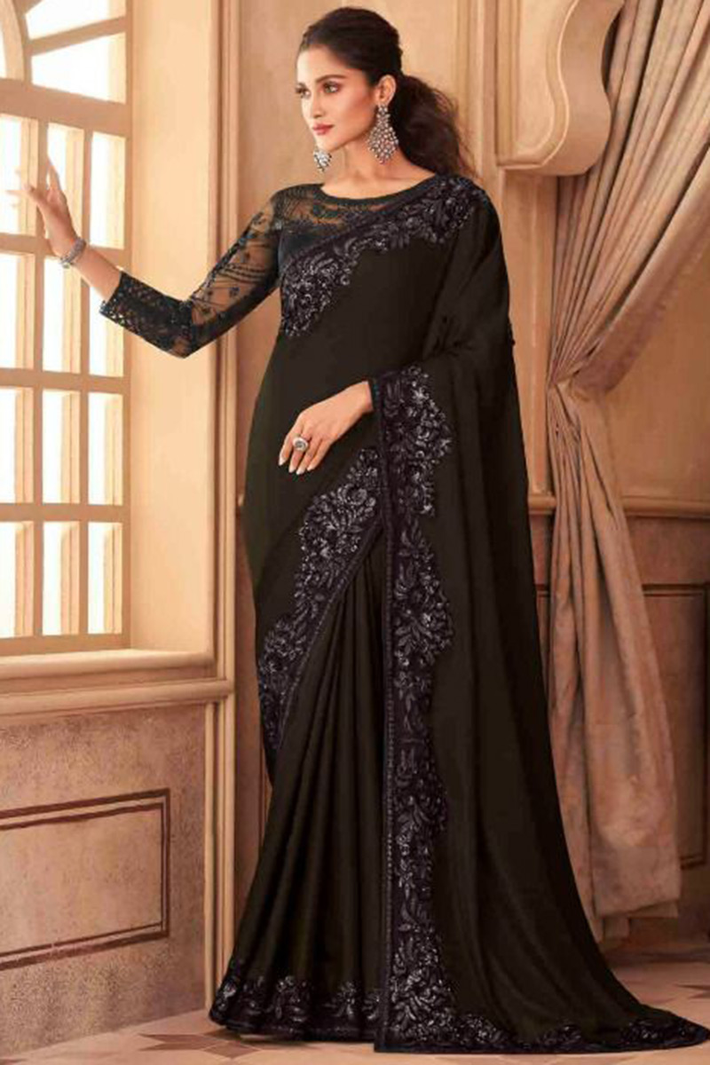 Online Sale Embroidered Art Silk Crocodile Green Saree SARV140556