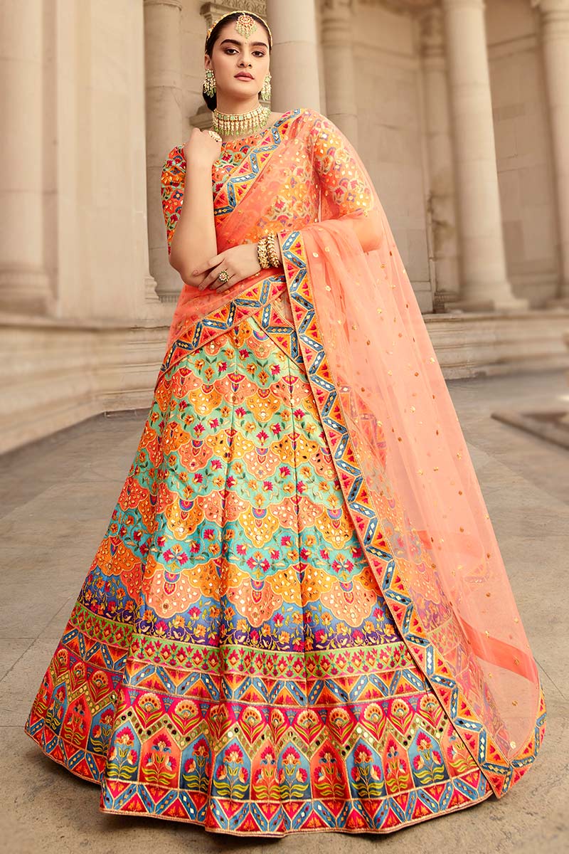 Embroidered art silk lehenga cheap