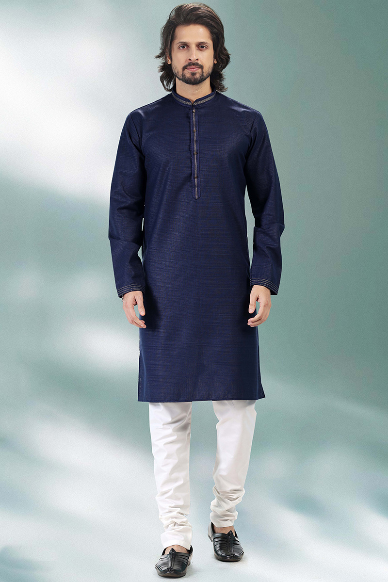 Stylist Navy Blue Men's Kurta Churidar MKPA03805