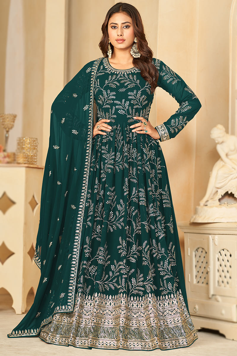 Embroidered Dark Green Georgette A Line Anarkali Suit LSTV128715
