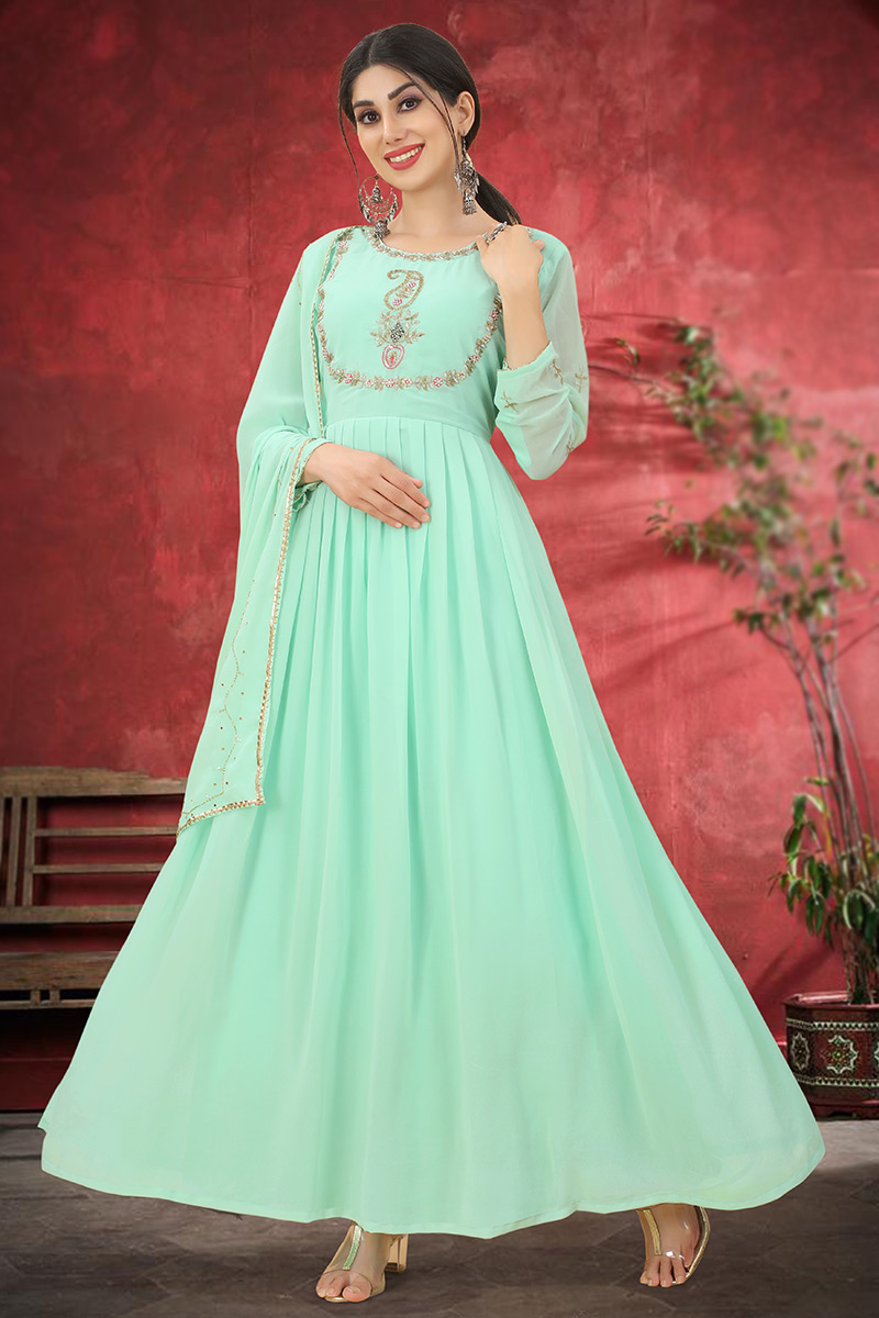mint green anarkali dress Pastel Green Cotton Anarkali – Ivalinmabia main image 0