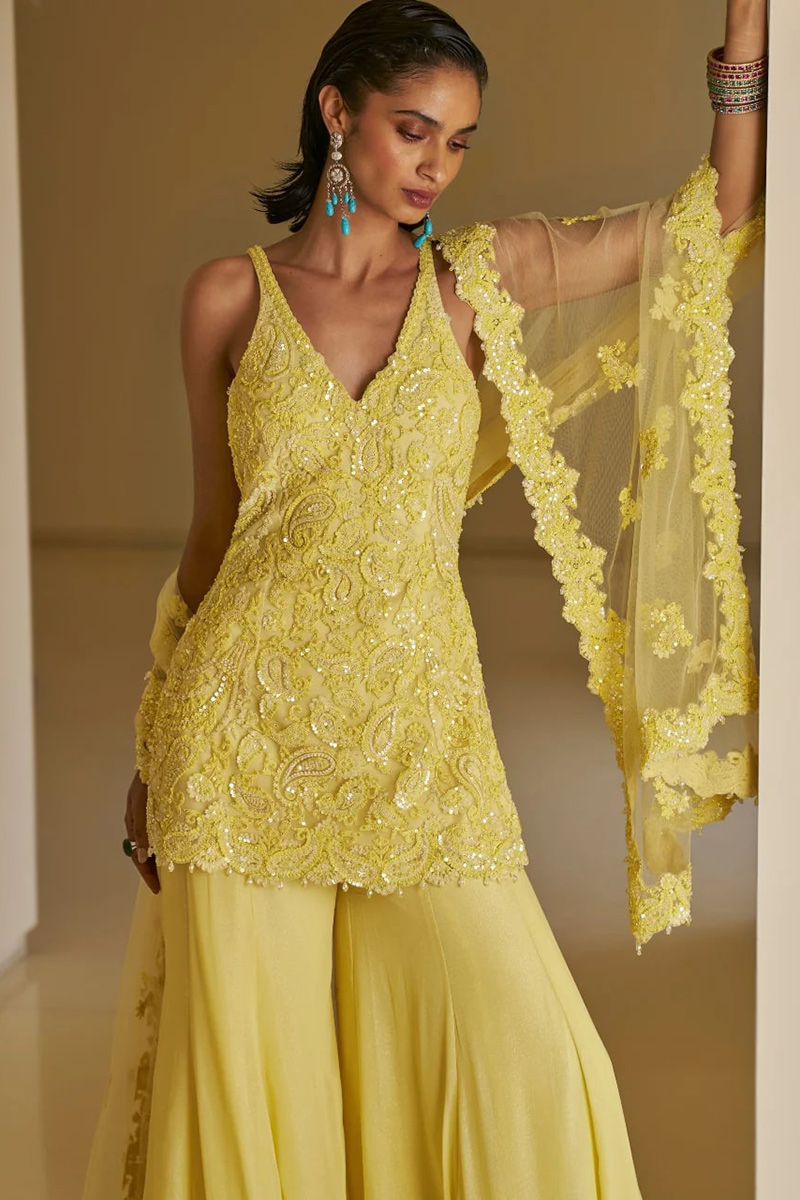 Buy Yellow Sleeveless Salwar Kameez Online for Women in USA