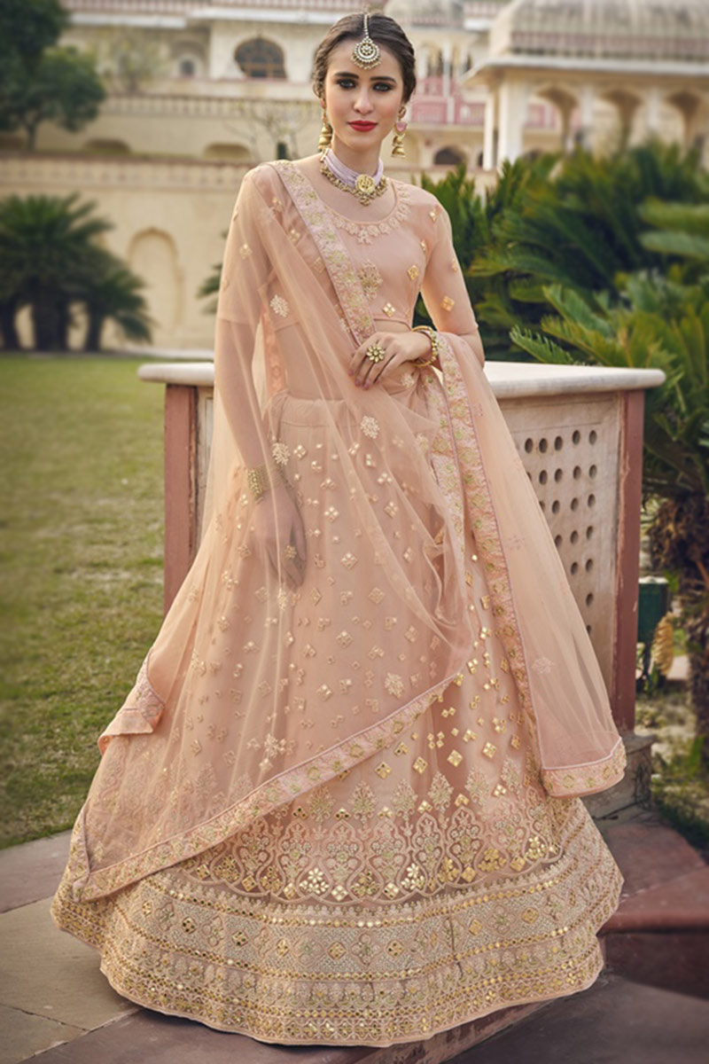 Designer Peach Lehenga Choli with Embroidery work Party offers wear Ghagra Choli for Women Ready to wear Exclusive Bridesmaid Lehenga Choli Dupatta