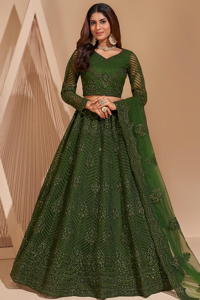 Ethnic Wear Fern Green Lehenga with Dori Work LLCV111581