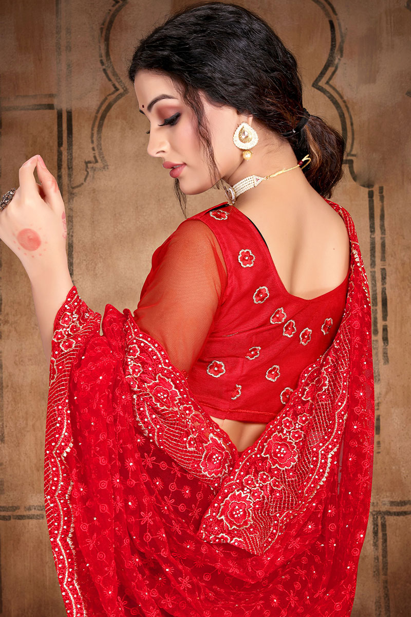 Jewellery with red net saree deals