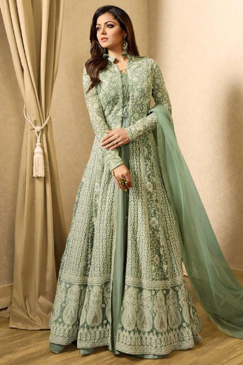 Wedding Shop Online Pistachio Green Anarkali Suit LSTV117387