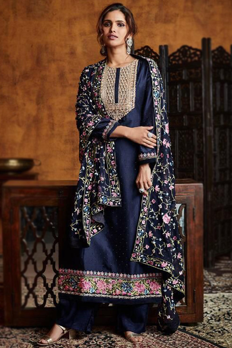 Navy blue palazzo suit hotsell