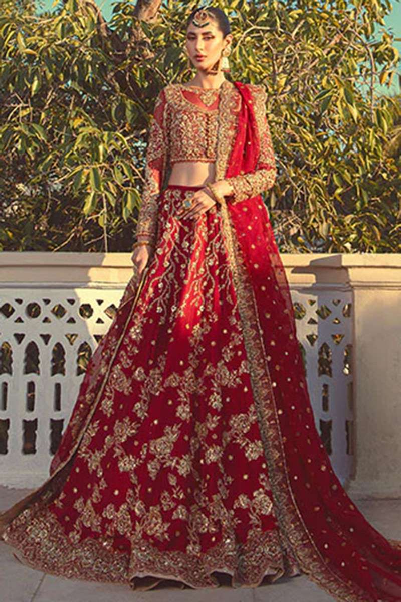 Lehenga in Red Silk for Bridal Wear with Beads embroidery