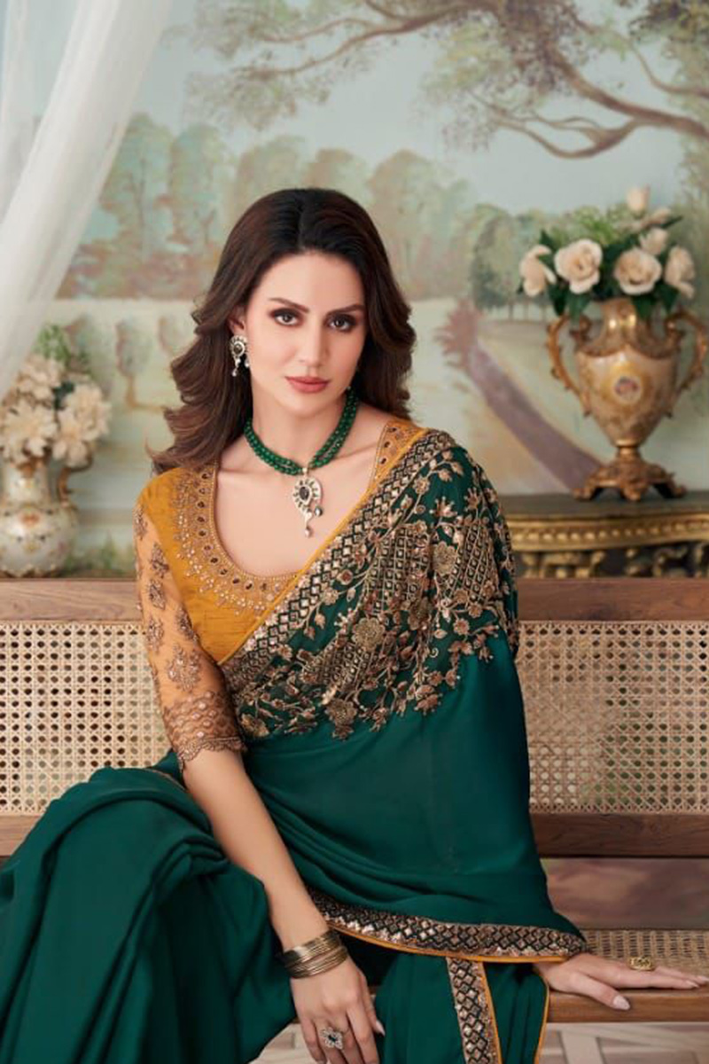 Embroidered Silk Teal Green Saree|SARV145314