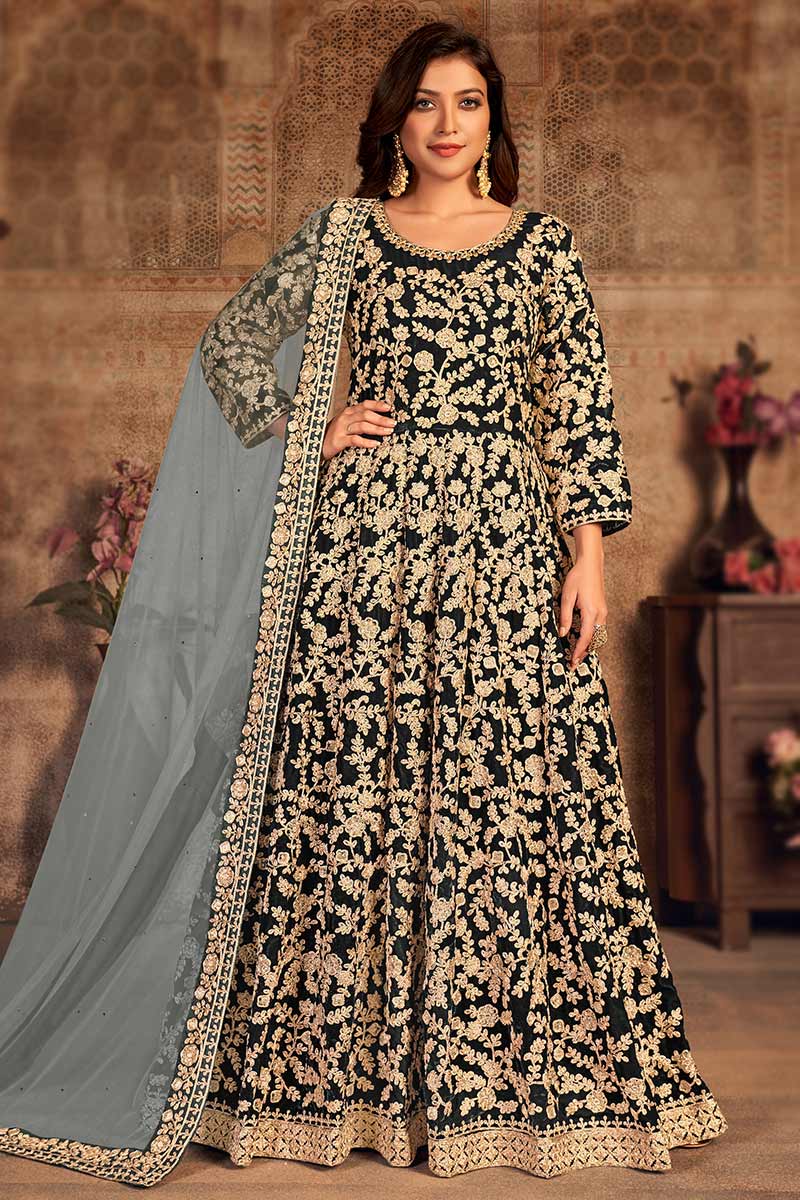 Wedding Collection Embroidered Velvet Black Anarkali Suit LSTV117676 Wedding Collection Embroidered Velvet Black Anarkali Suit LSTV117676