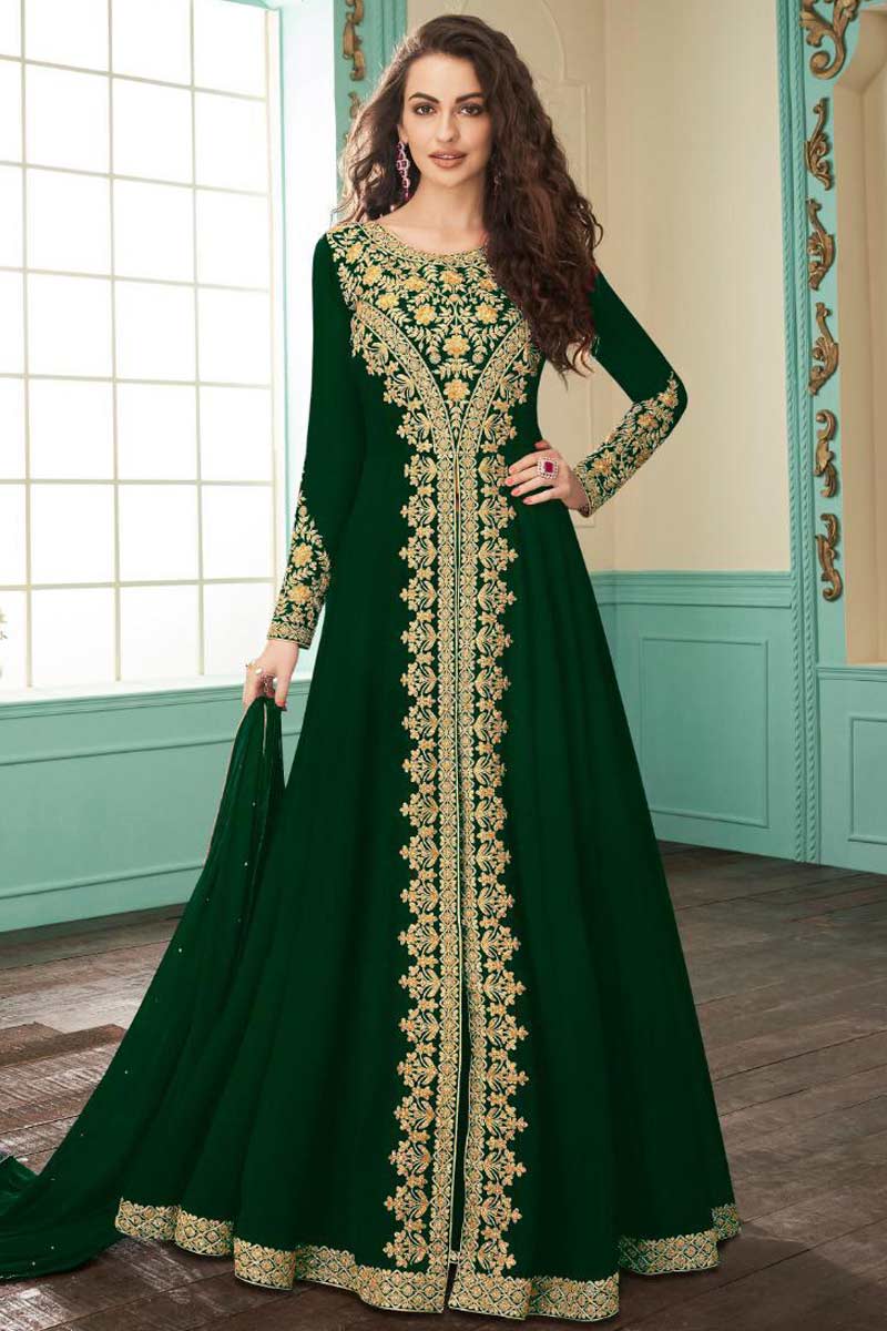 Wedding Collection Emerald Green Anarkali Suit With Stone Work LSTV111512