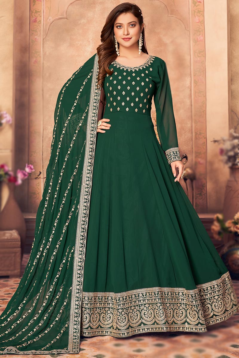 Buy Dresses for Prom Georgette Emerald Green Anarkali Suit LSTV115829