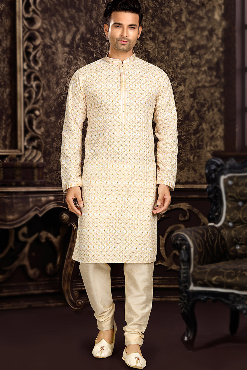 Buy Festival Wear Beige Churidar Cotton Men Kurta Pajama MKPA04746