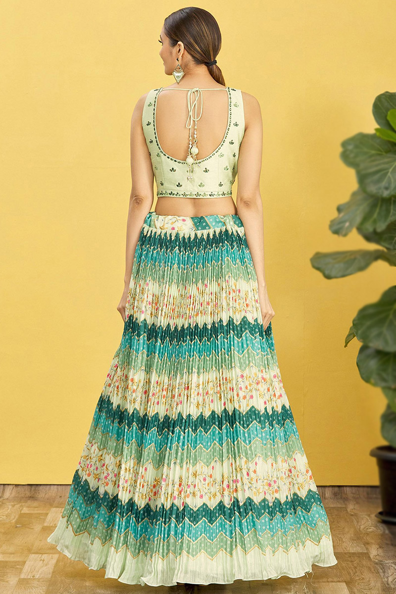 Andaaz Fashion Women's Festival Wear Multi-Color Floral Print Chinnon Lehenga